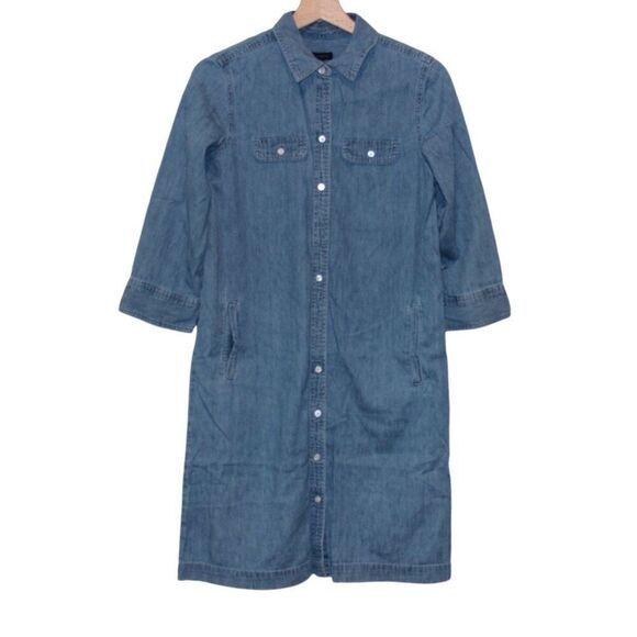 Talbots Blue 100% Cotton Blend Button Down Denim Shirt Dress Women's Size 4 - Picture 1 of 12